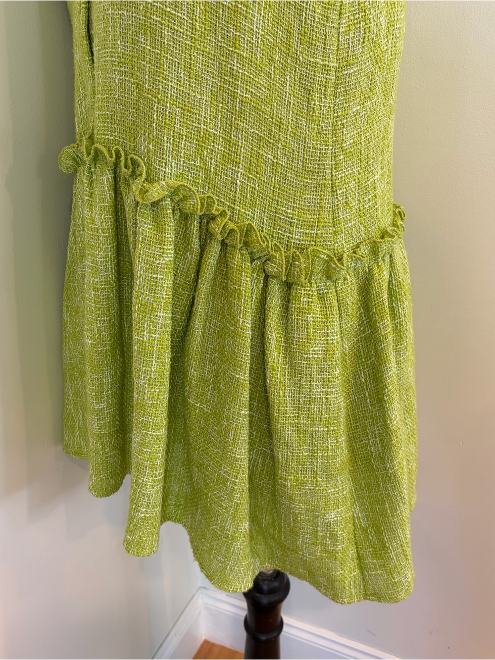 ZARA TEXTURED MINI GREEN HEATHER WHITE KNIT COLLAR DRESS small - Picture 4 of 11
